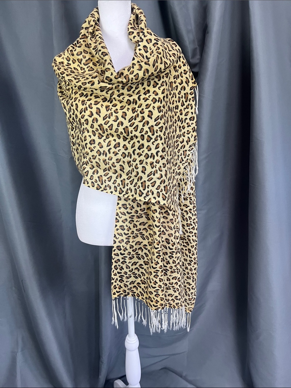 pashmina Leopard Print Fringe Scarf